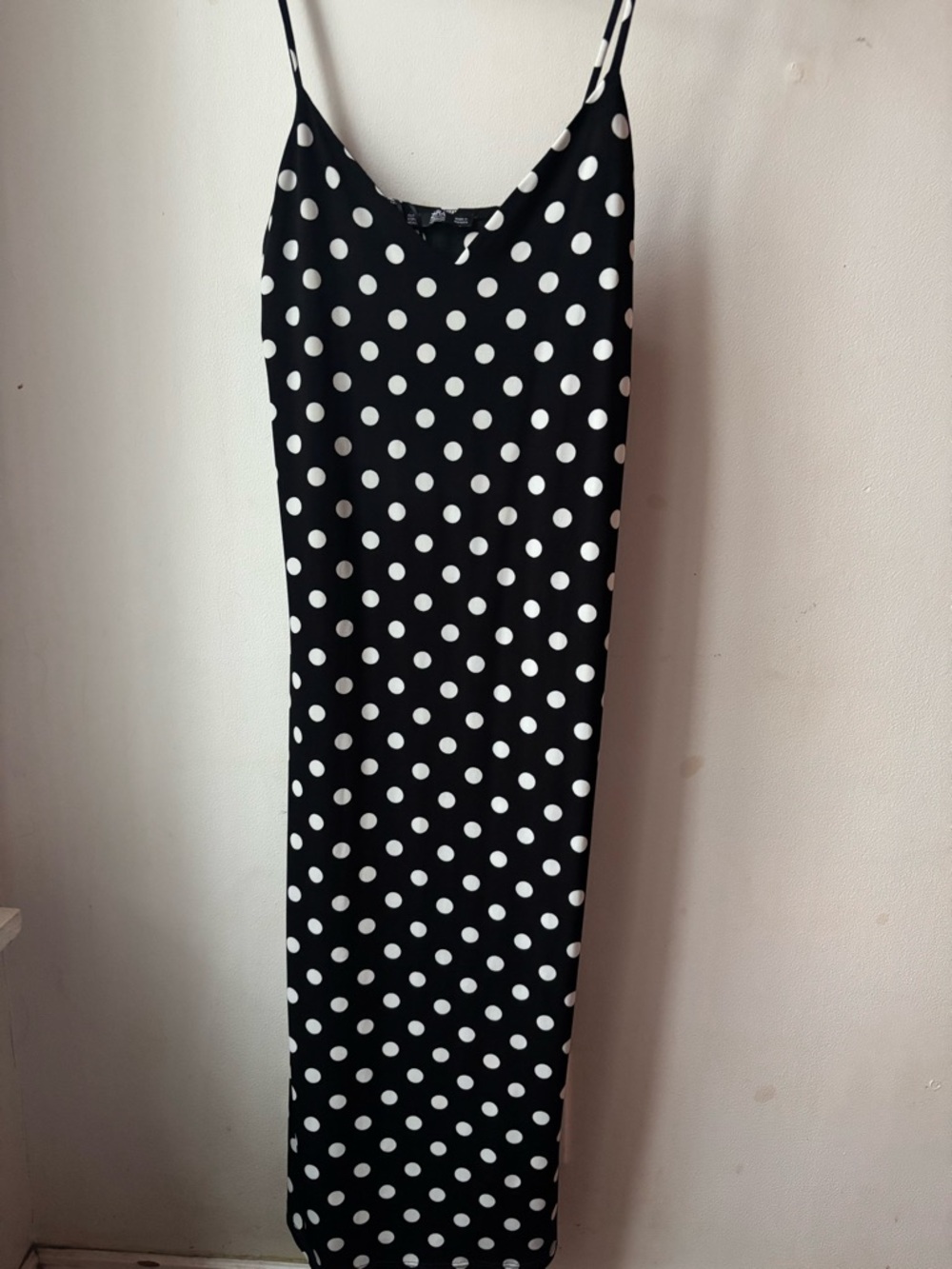Zara Black Maxi Slip Skirt with White Polka Dots